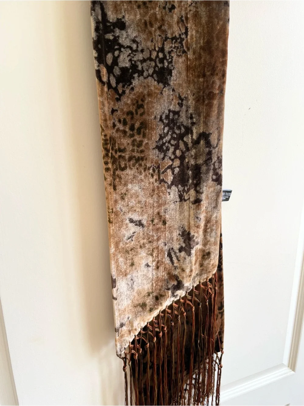 Womens Velvet Burnout Fringe Scarf Velvet Silk 65” Made In Italy Evening Opera